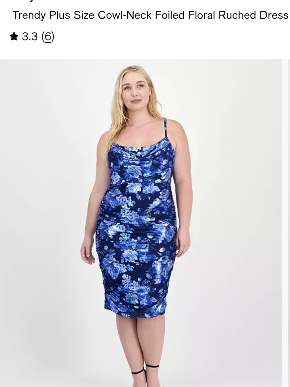 City Studios Metallic Blue Floral Cowl-Neck Dress